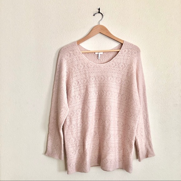 JOIE Cashmere Wool Pointelle Dolman Sweater in Pink - Picture 3 of 8